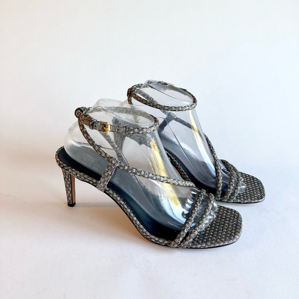 Rebecca Minkoff Silver Grey Textile Ankle Strap Heeled Slingbacks size 9